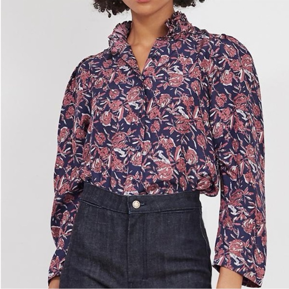 Apiece Apart Silk Marijn Button Up Floral Print Blouse